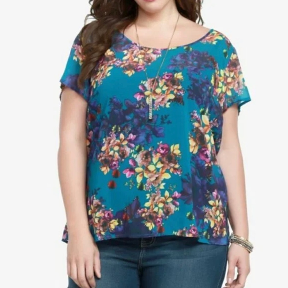 Torrid Teal Open Back Blouse